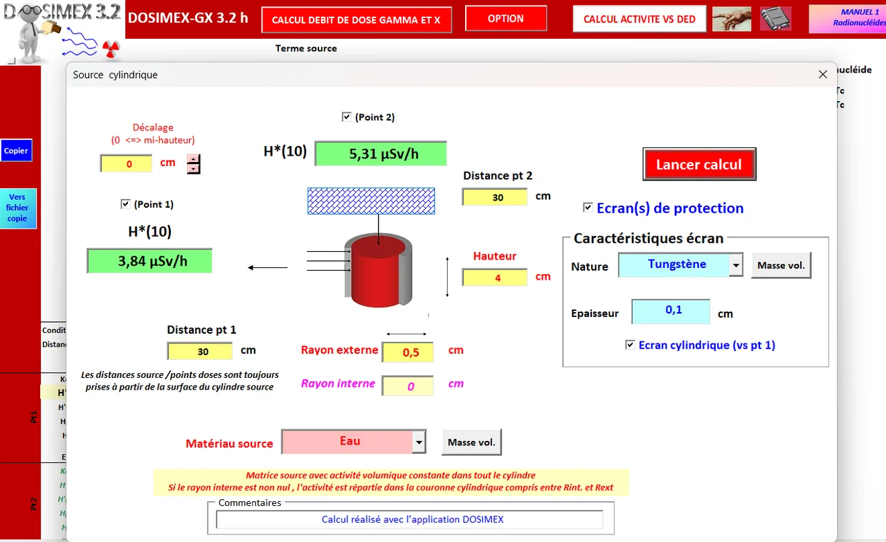 DOSIMEX-GX · Source cylindrique